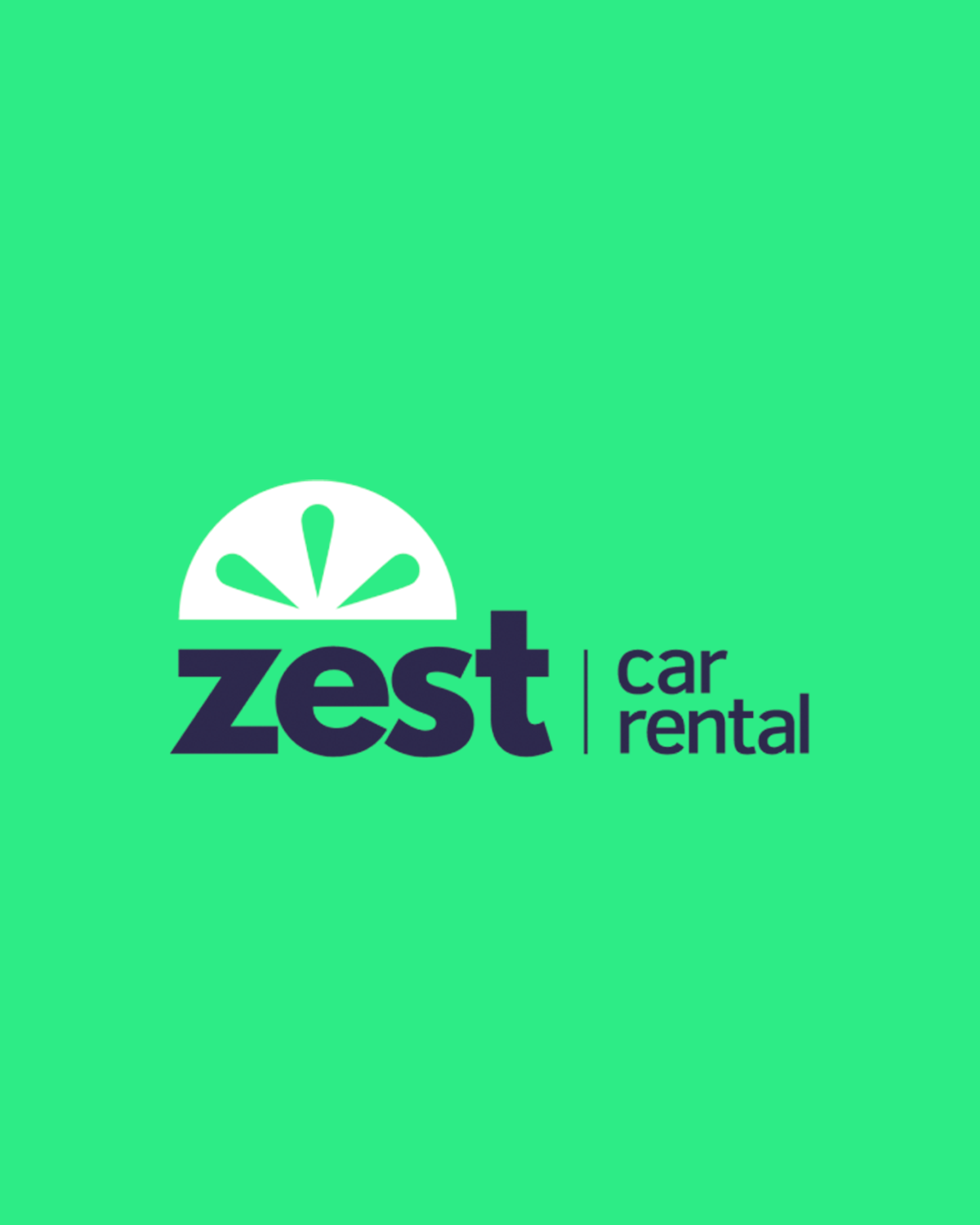 The Zest Car Rental logo on vibrant green background