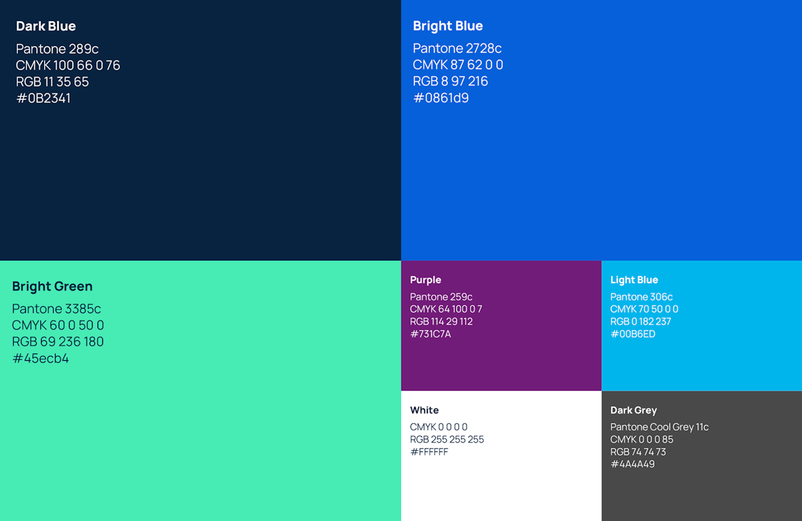 A page from the 2H brand handbook showing the palette of brand colours and their values for screen and print use.
