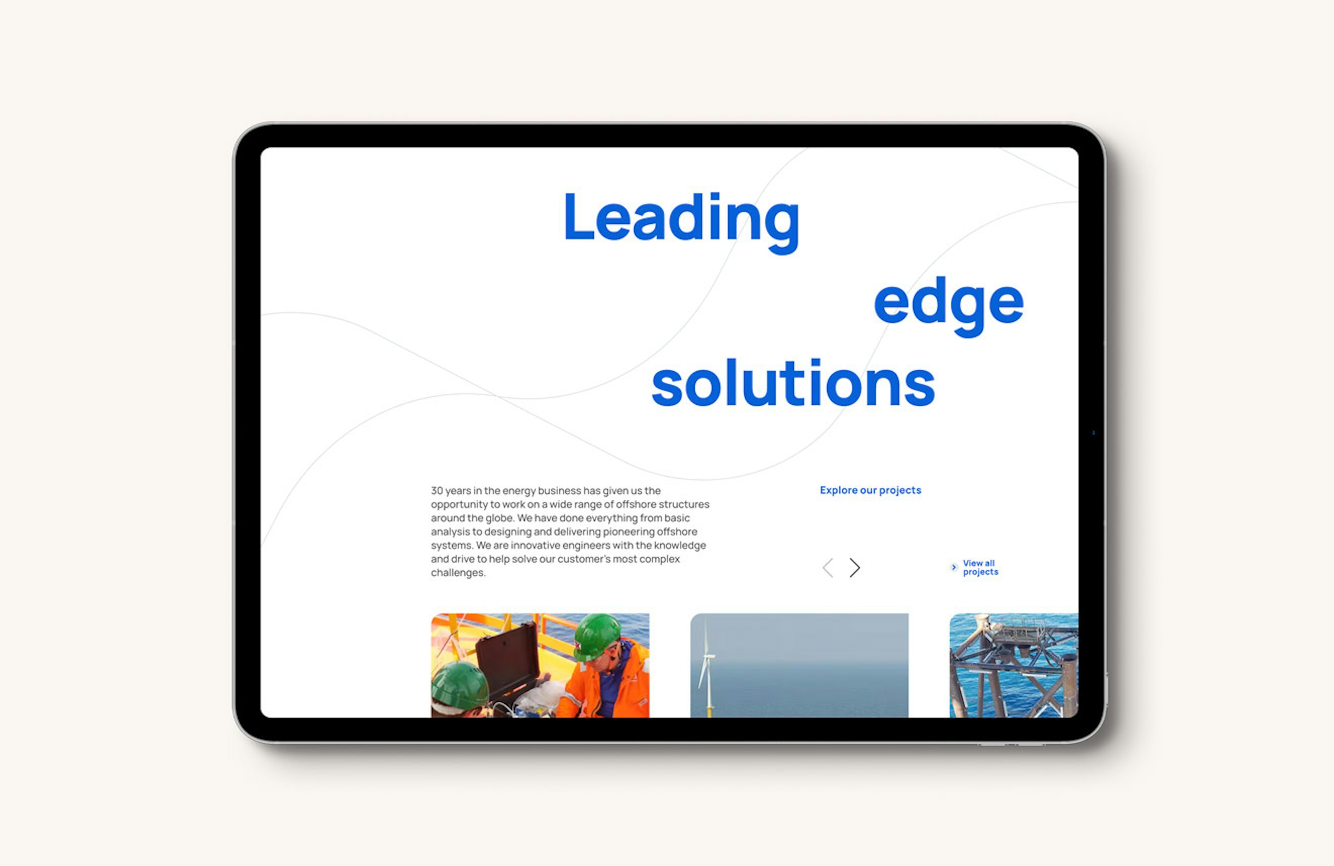 A section of the 2H website homepage, displayed on an Ipad tablet computer