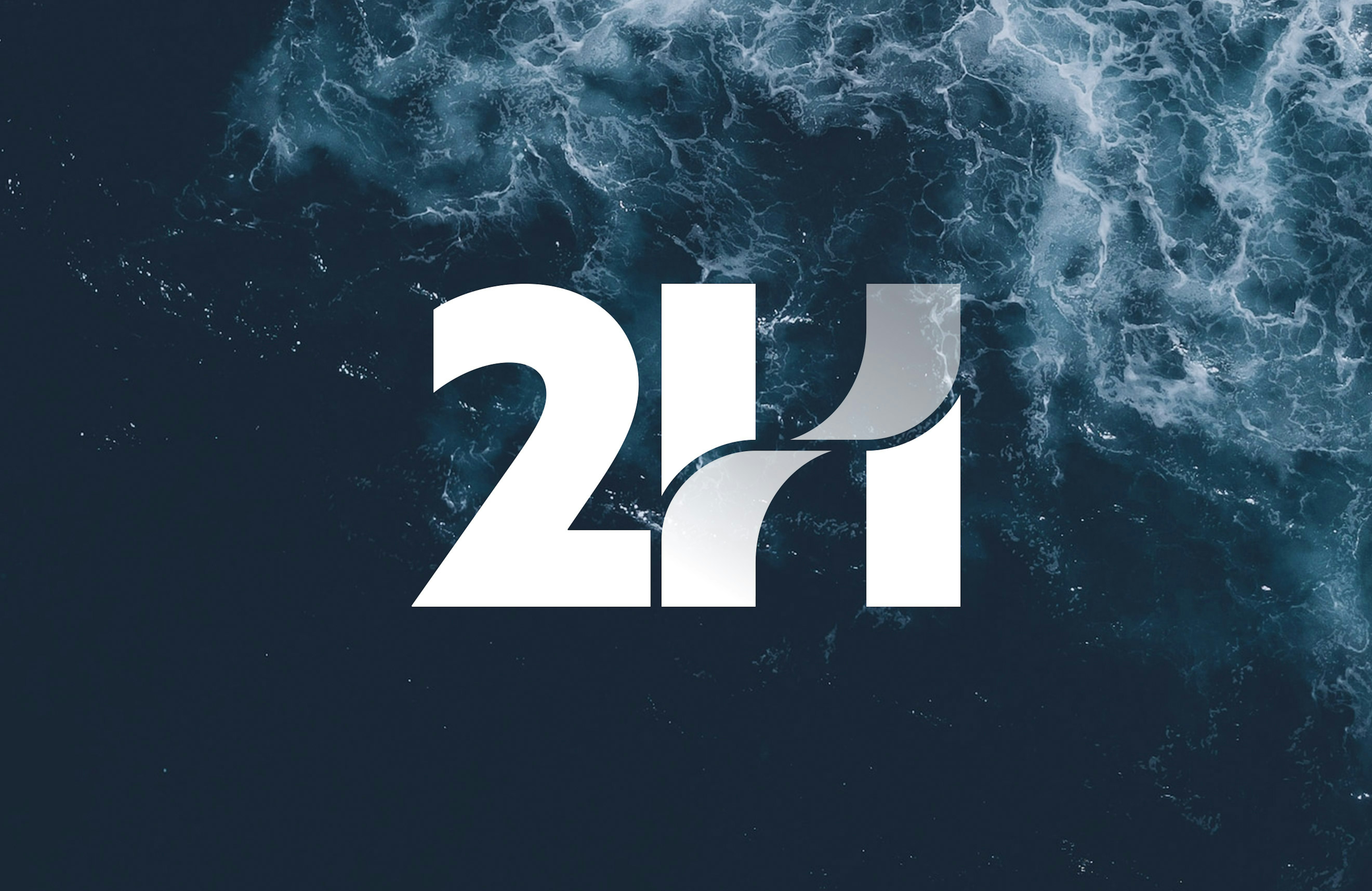 The 2H logo in white on a background image of ocean waves