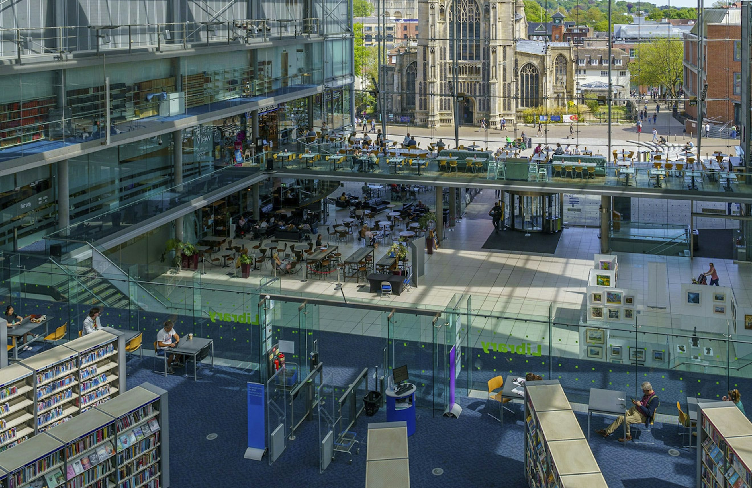 A view of the atrium in the Forum building, Norwich, Norfolk, UK