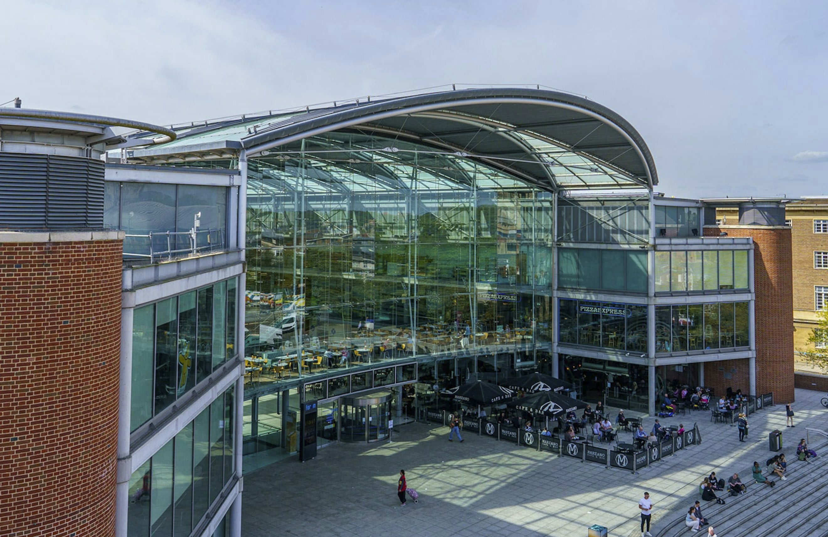 An aerial view of the The Forum building in Norwich, Norfolk, UK