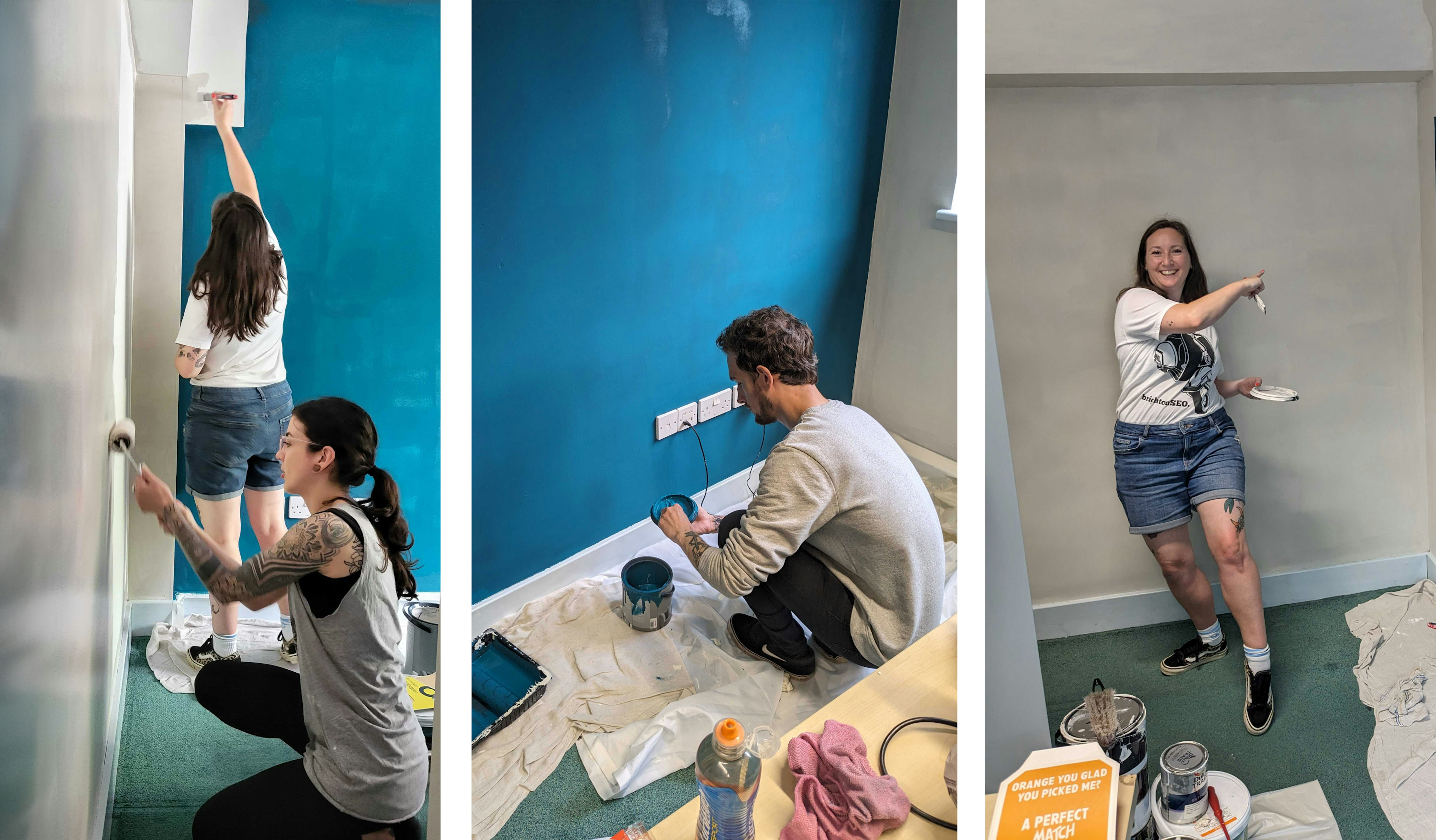 three images of Candour team members helping to decorate the Hamlet centre