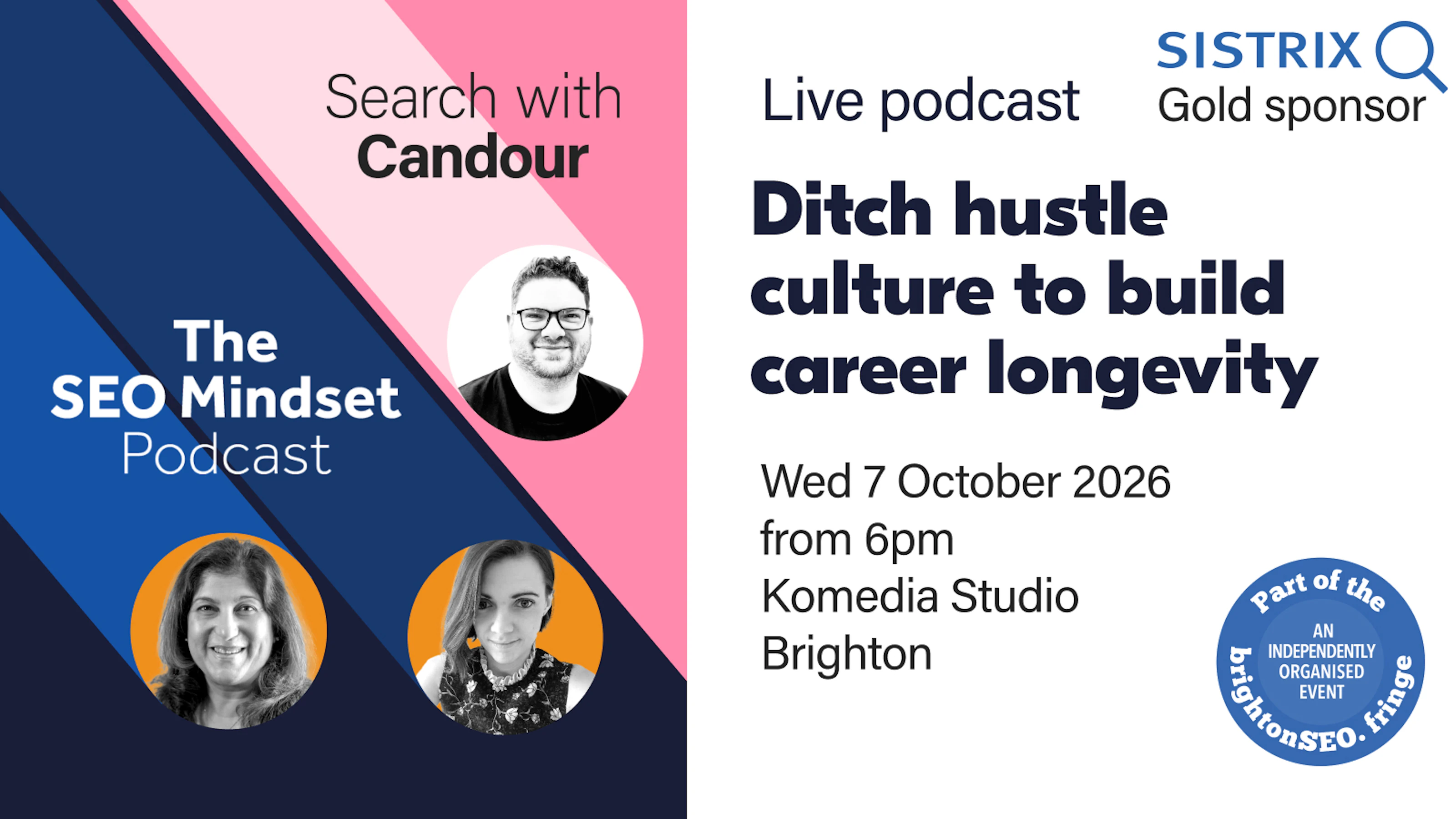Promotional banner for a live podcast event titled