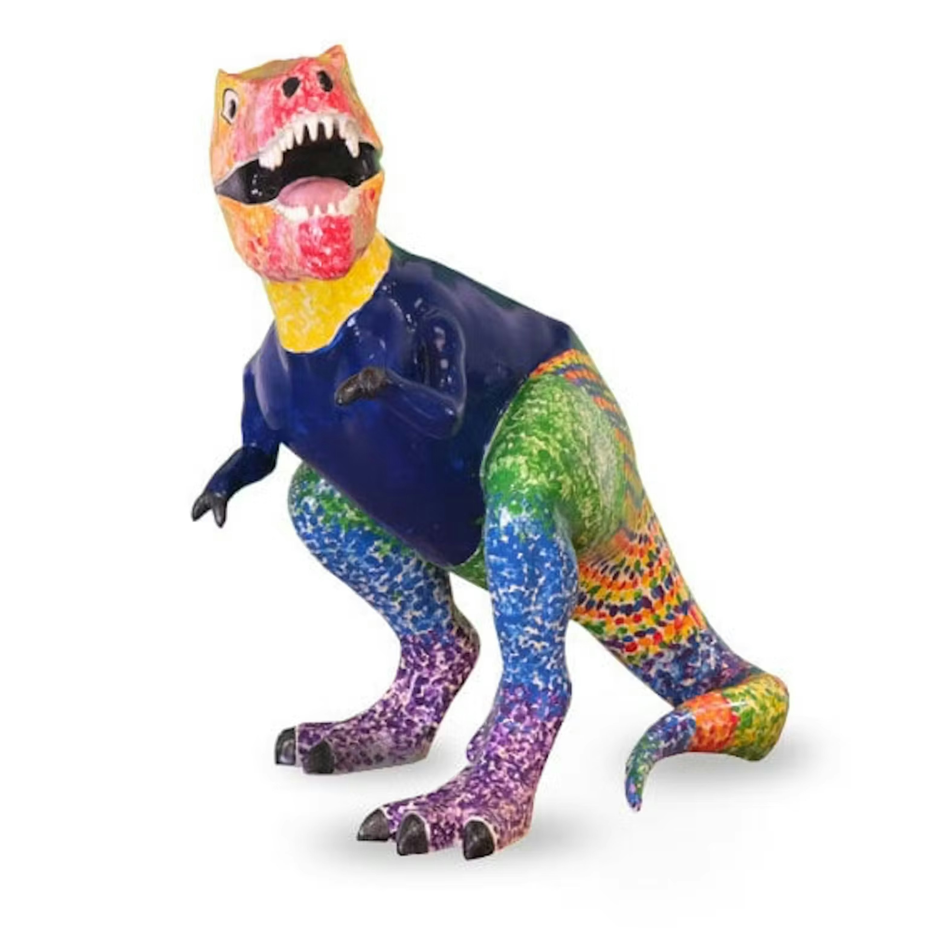Model of a dinosaur painted in bright colours