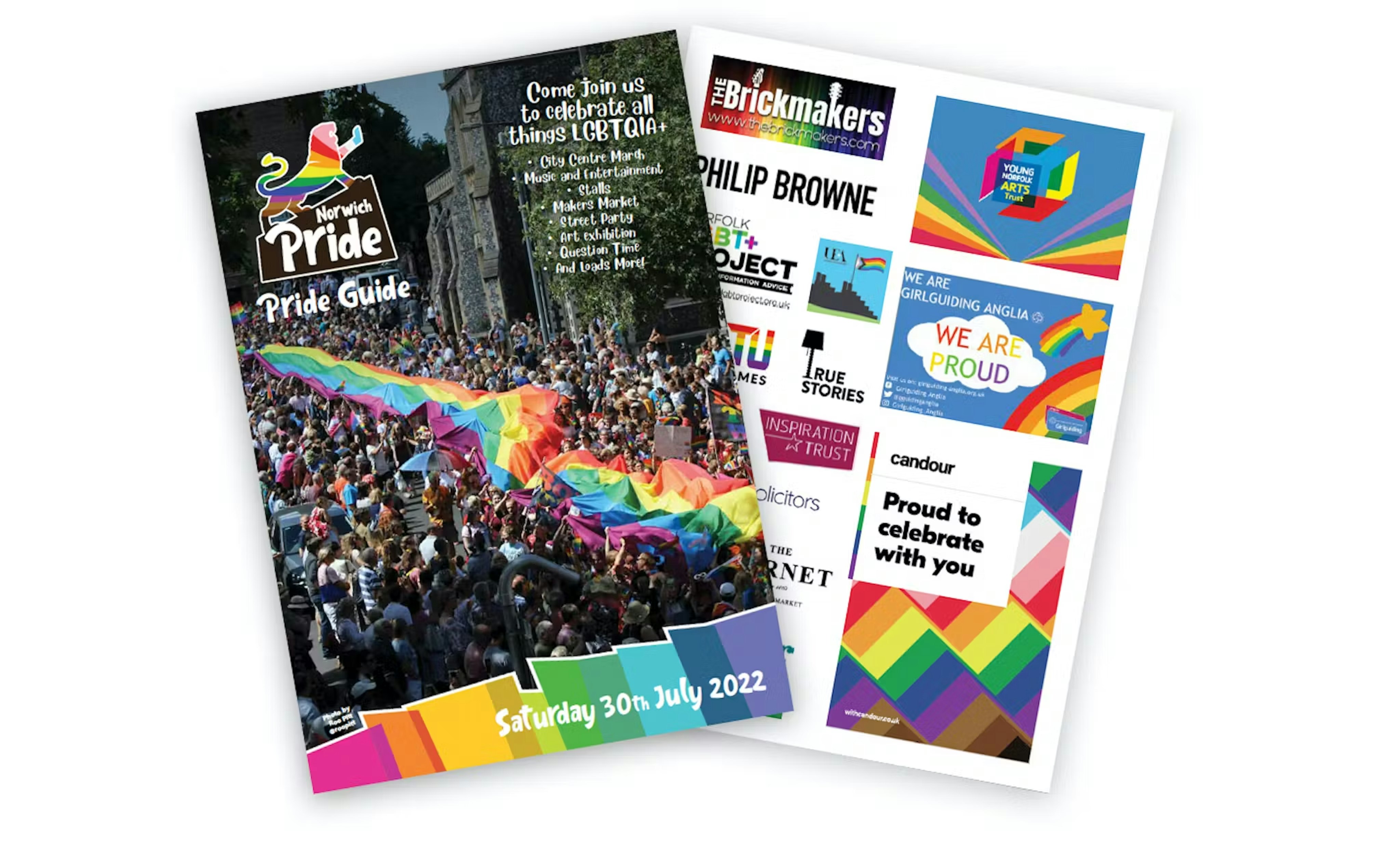 Screenshot of pages from Pride guide 2022