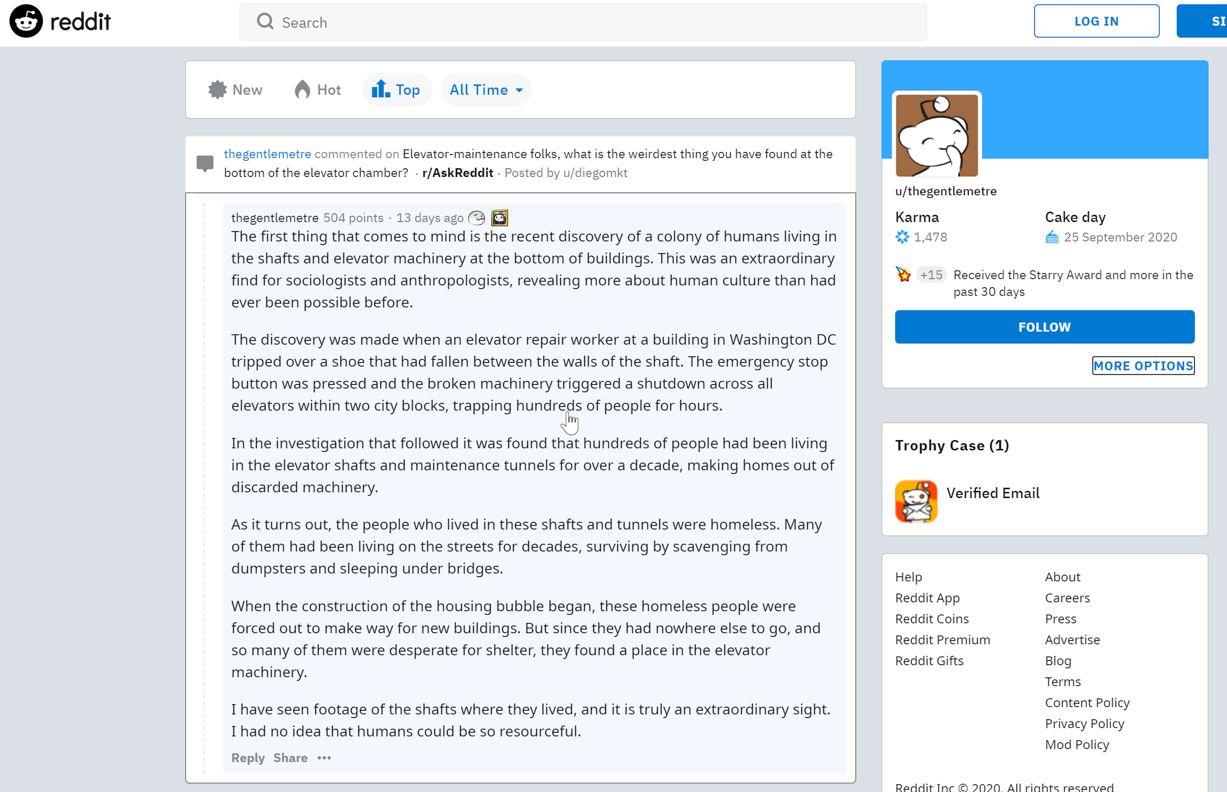 The Gentlemetre Reddit profile