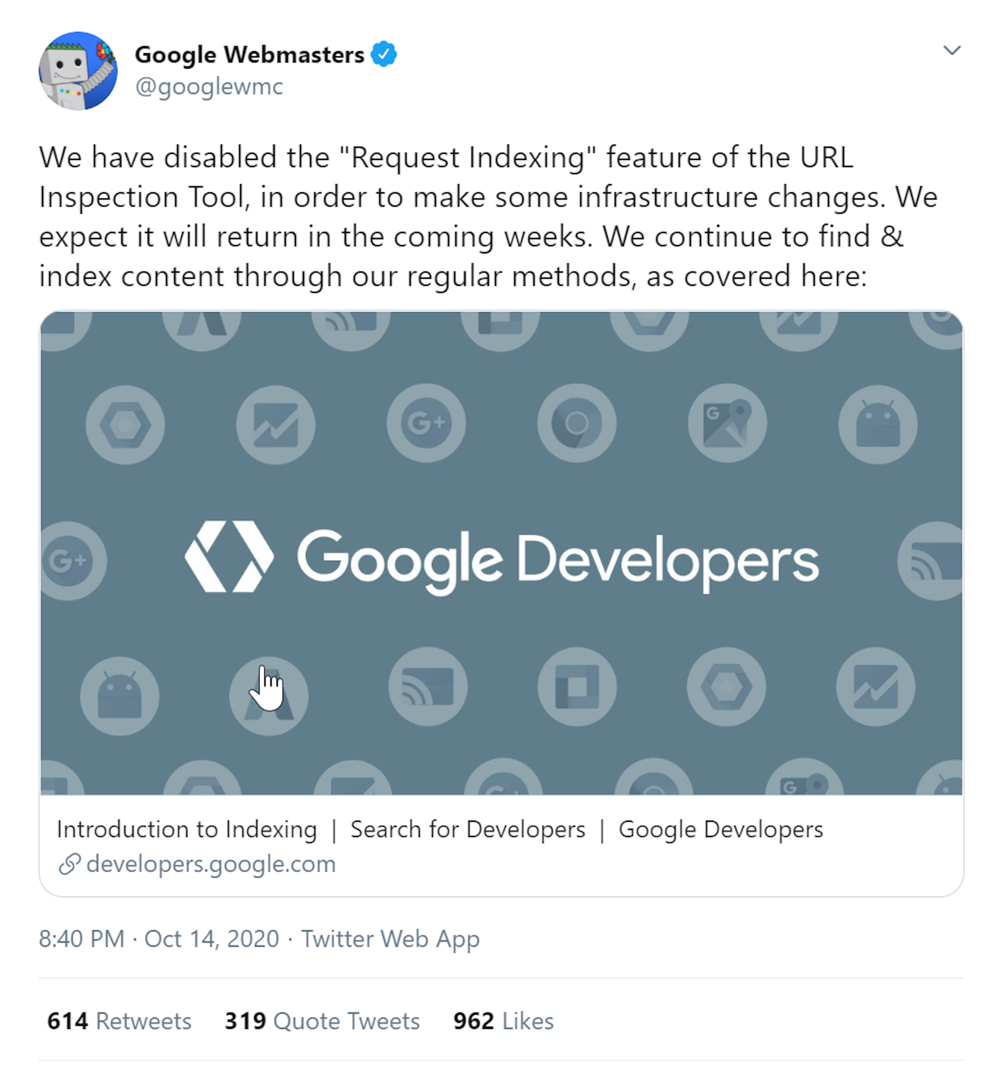Google Webmasters tweet