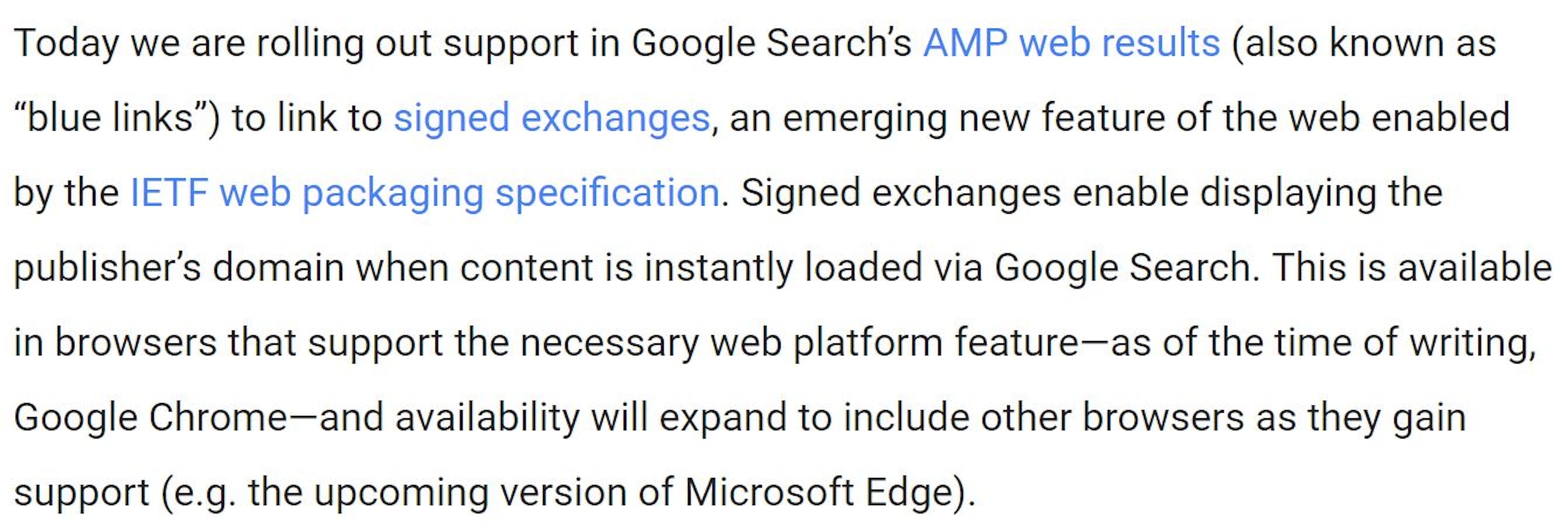 AMP web results support announcement
