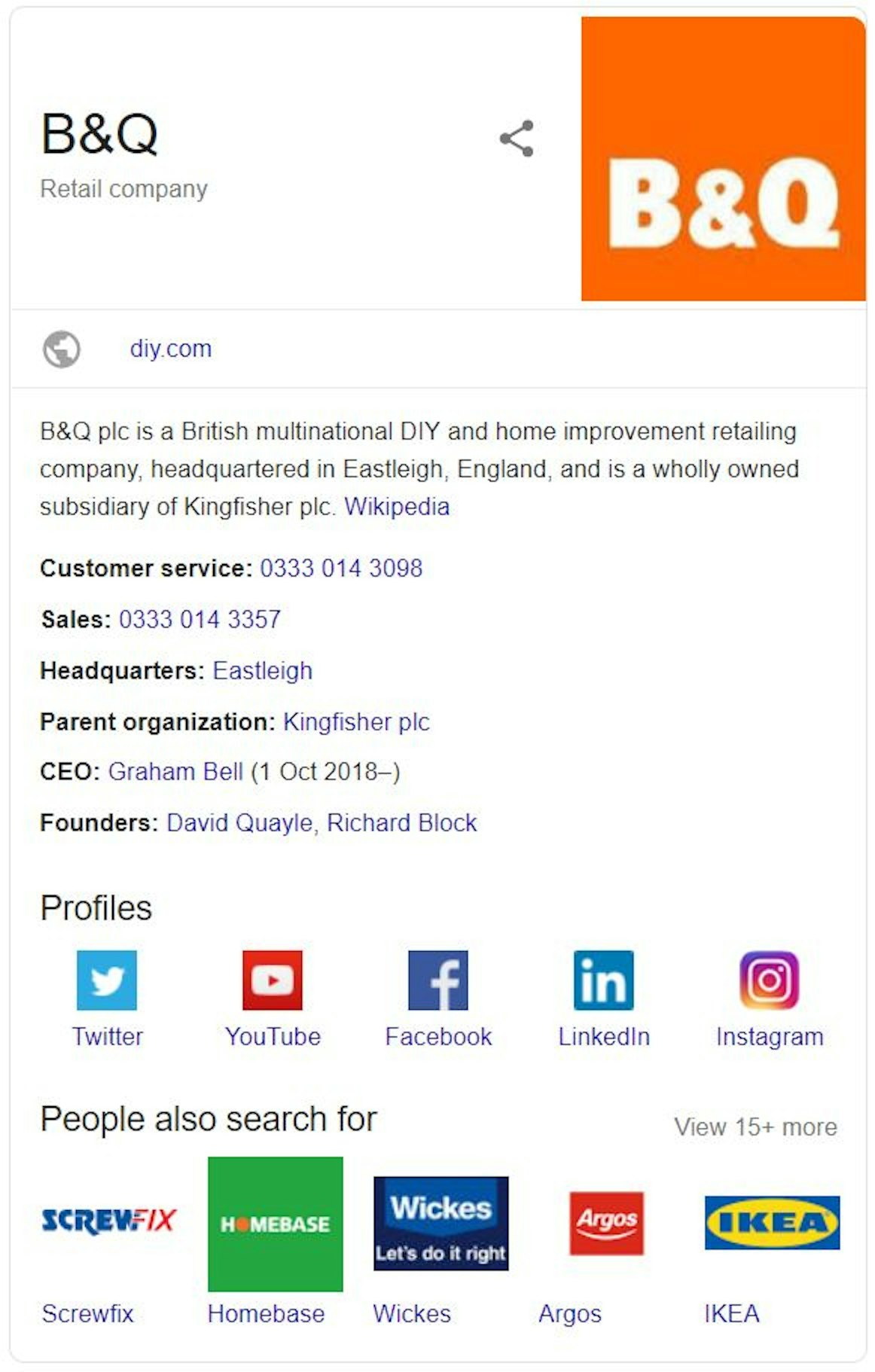 B&Q Knowledge Panel