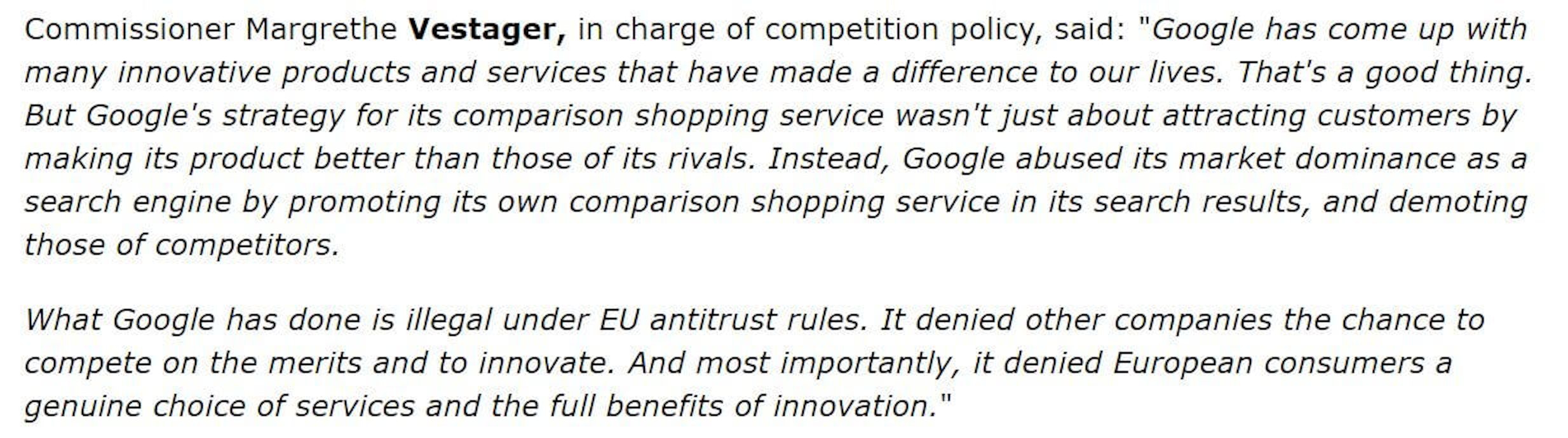 EU Statement about Google