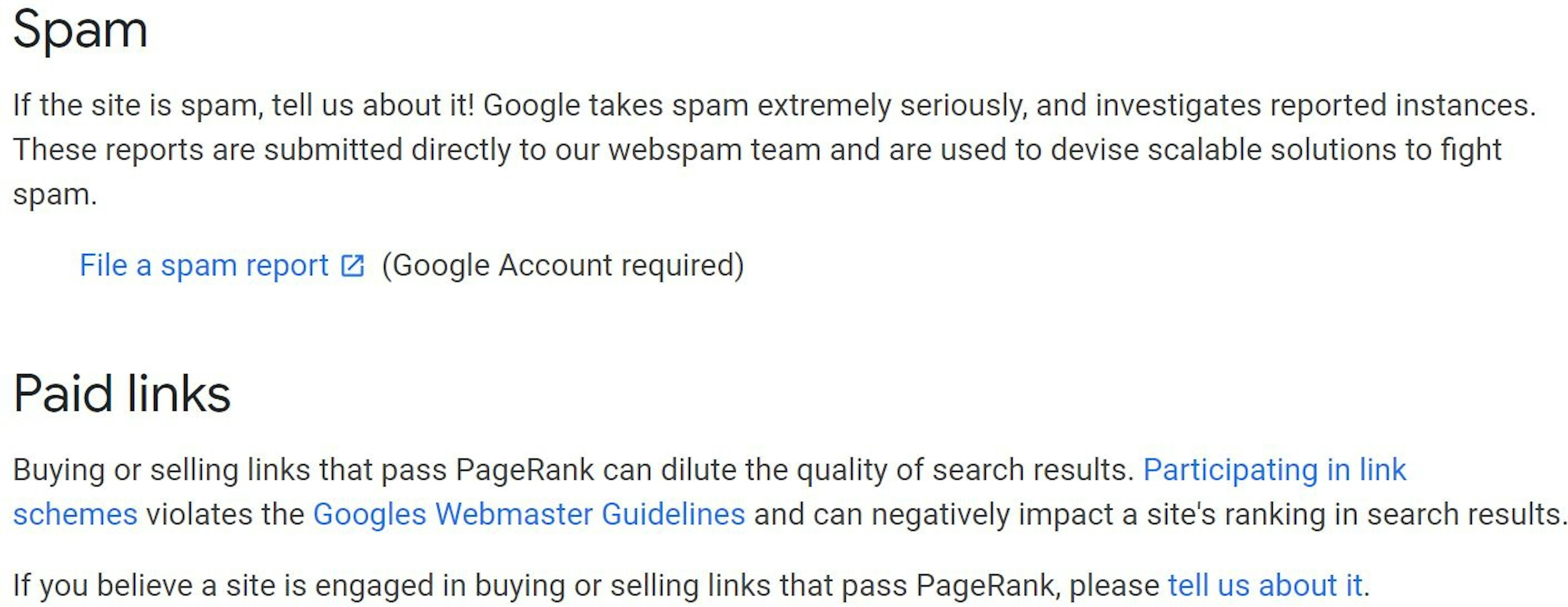 Google spam, paid links and malware support