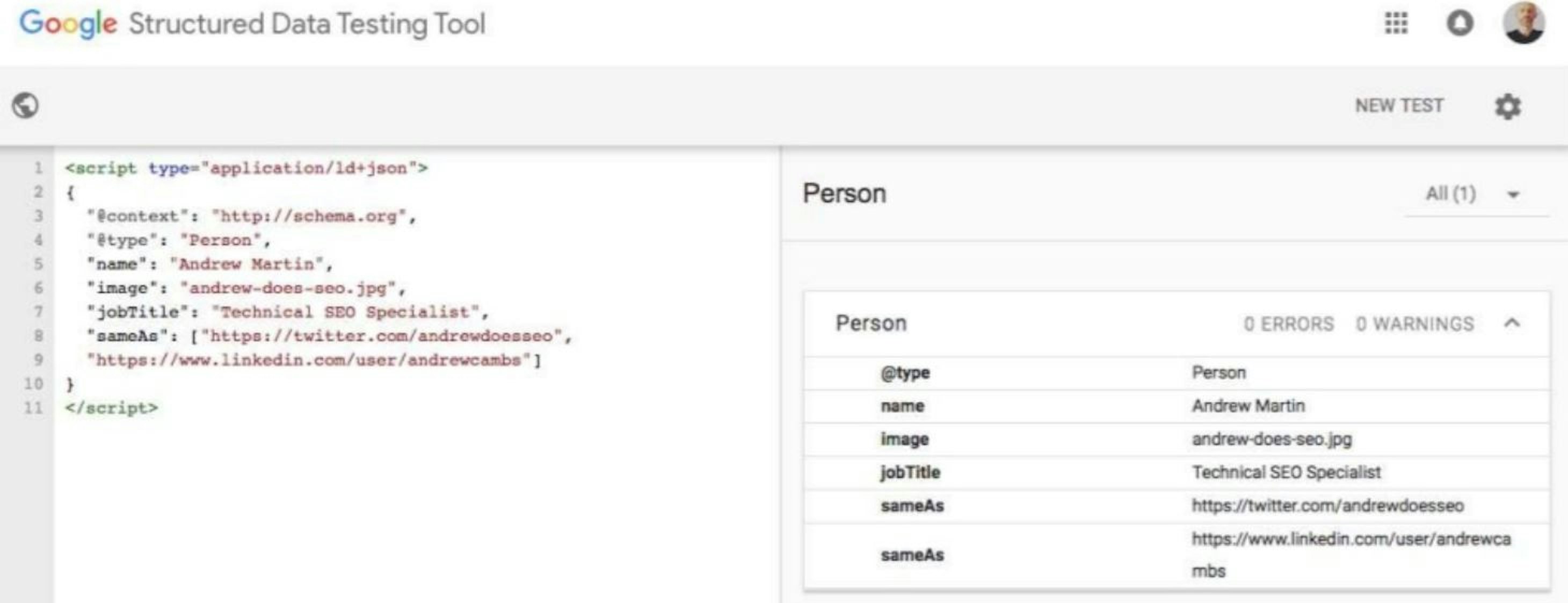 Schema Structured Data Testing Tool