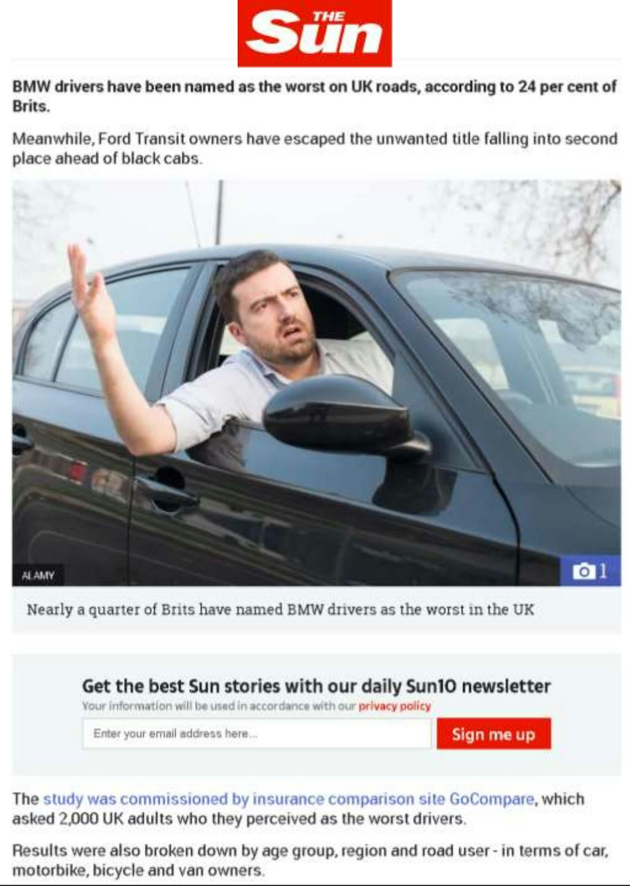 The Sun article on GoCompare's study