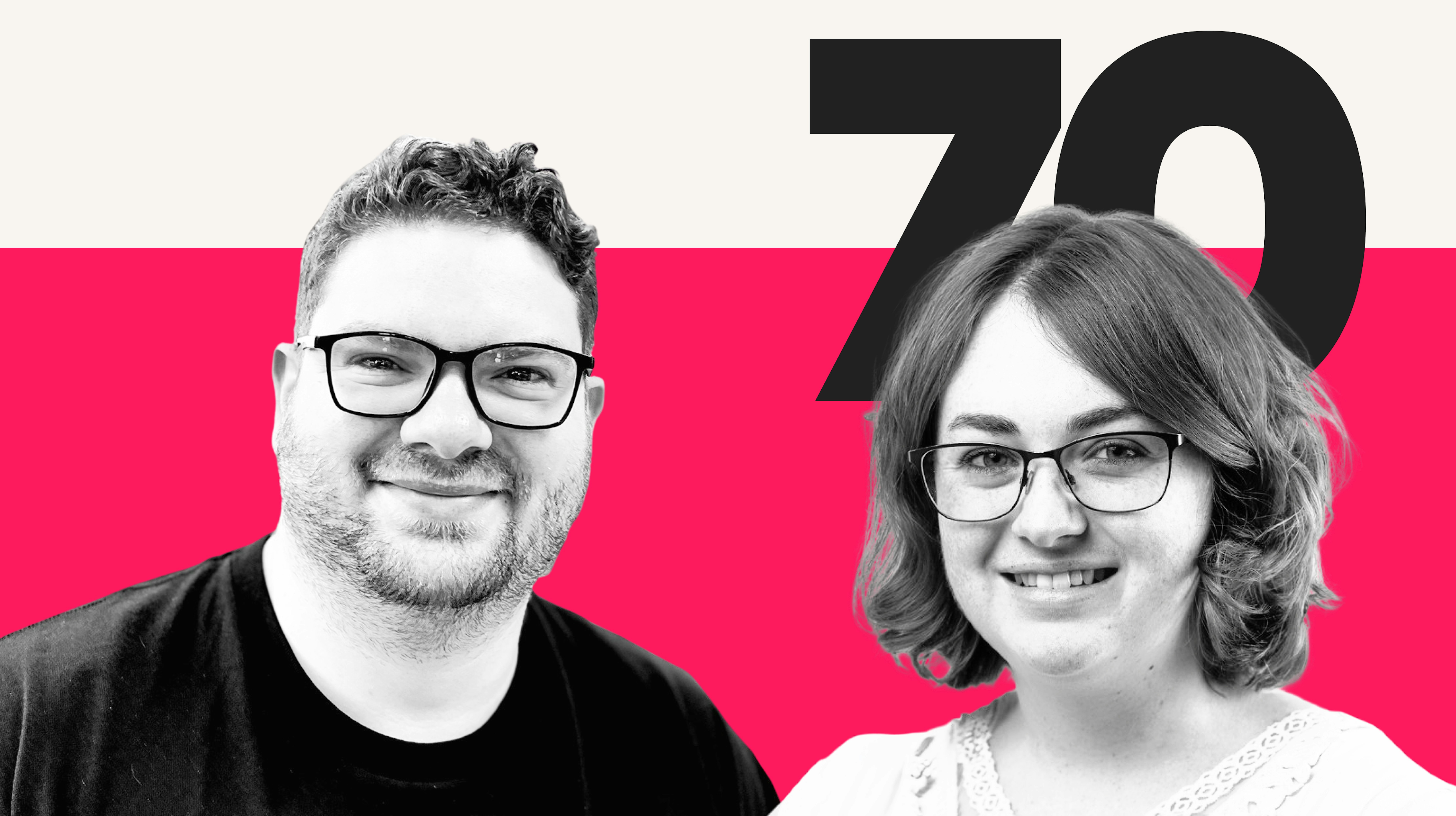 Podcast cover art featuring black and white portraits of Jack Chambers-Ward and Adriana Stein