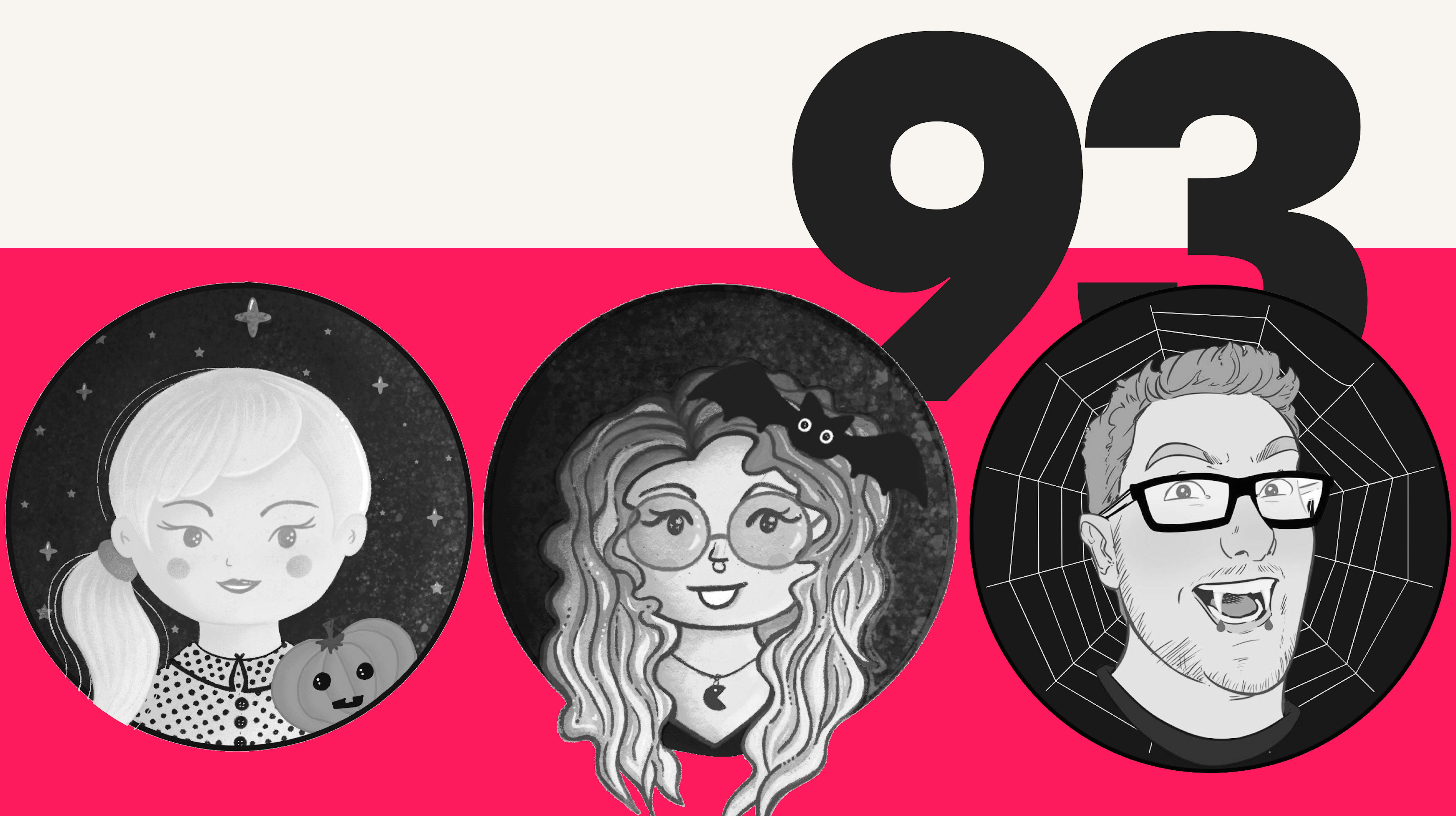 Podcast cover art featuring illustrated portraits of Stephanie Walter, Myriam Jessier and Jack Chambers-Ward
