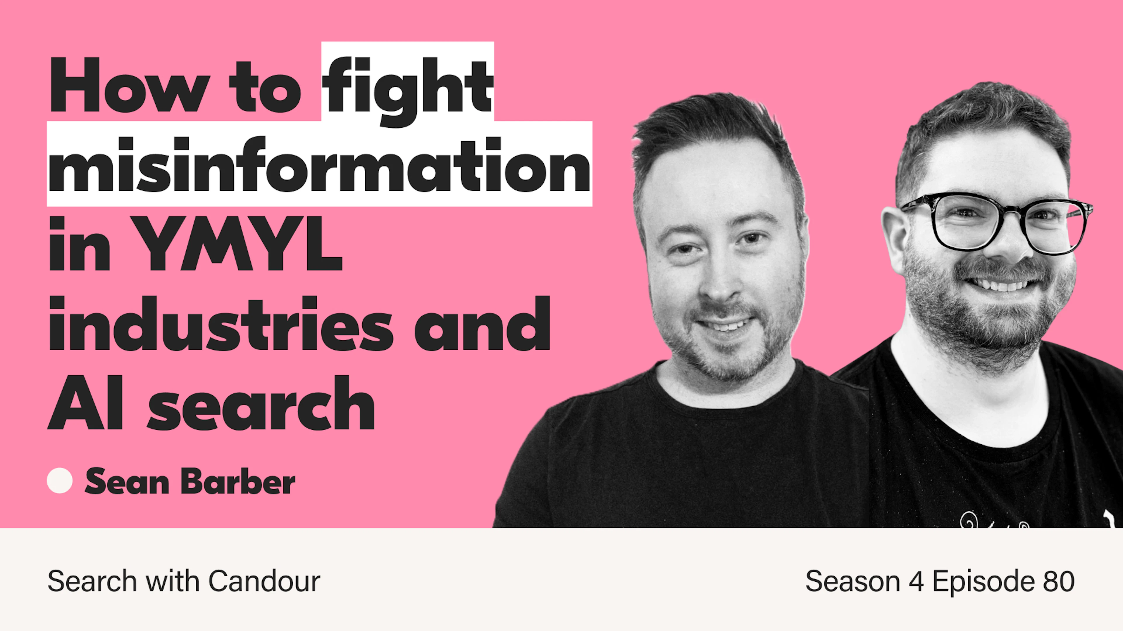 Episode banner for Search with Candour, Season 4 Episode 80. Against a bright pink background, bold black text reads