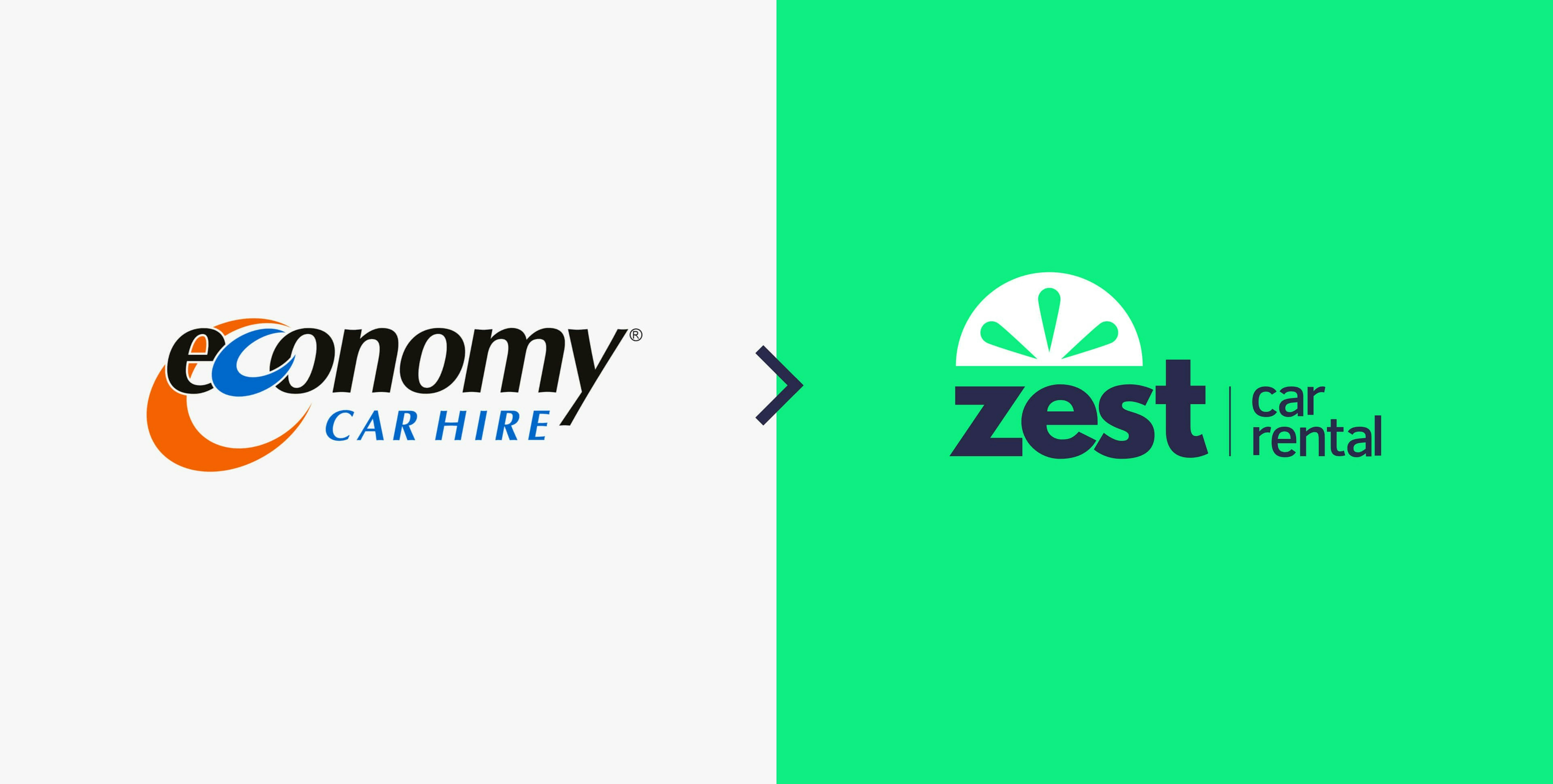 The old economy car hire logo on the left, and the new Zest logo on the right